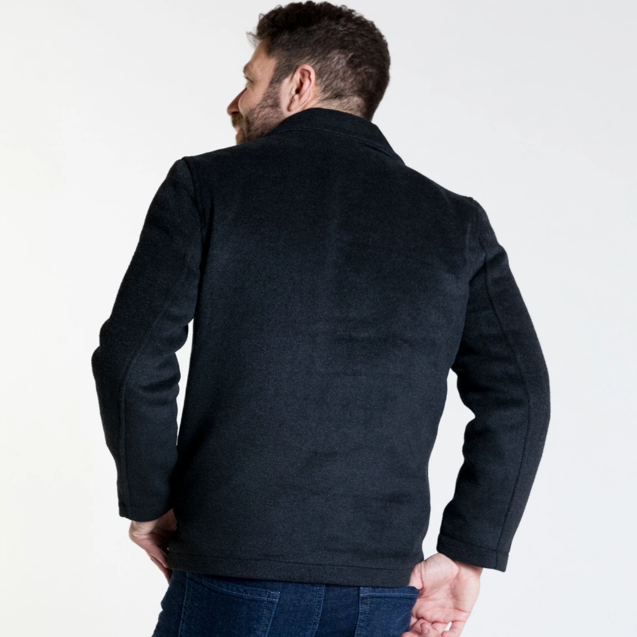 Black Herringbone Peacoat - Image 3