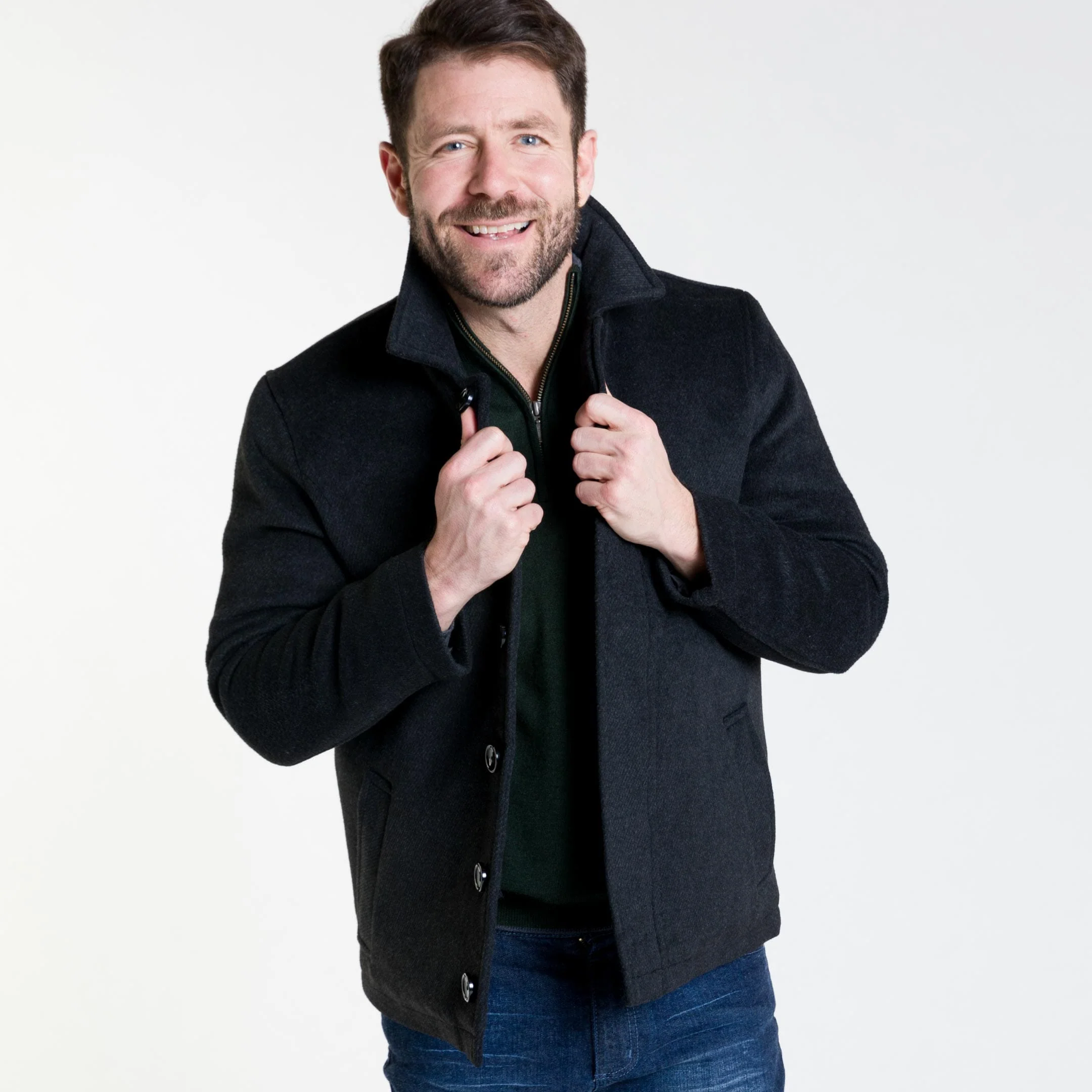 Black Herringbone Peacoat - Image 5