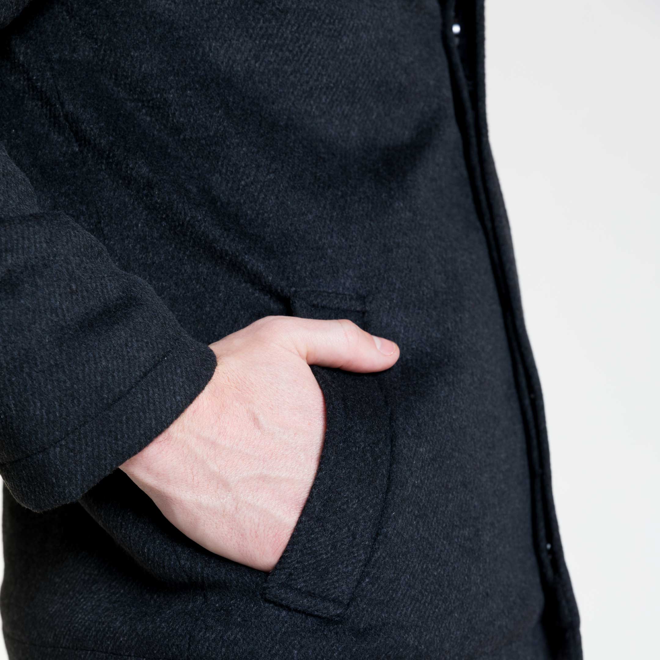 Black Herringbone Peacoat - Image 6