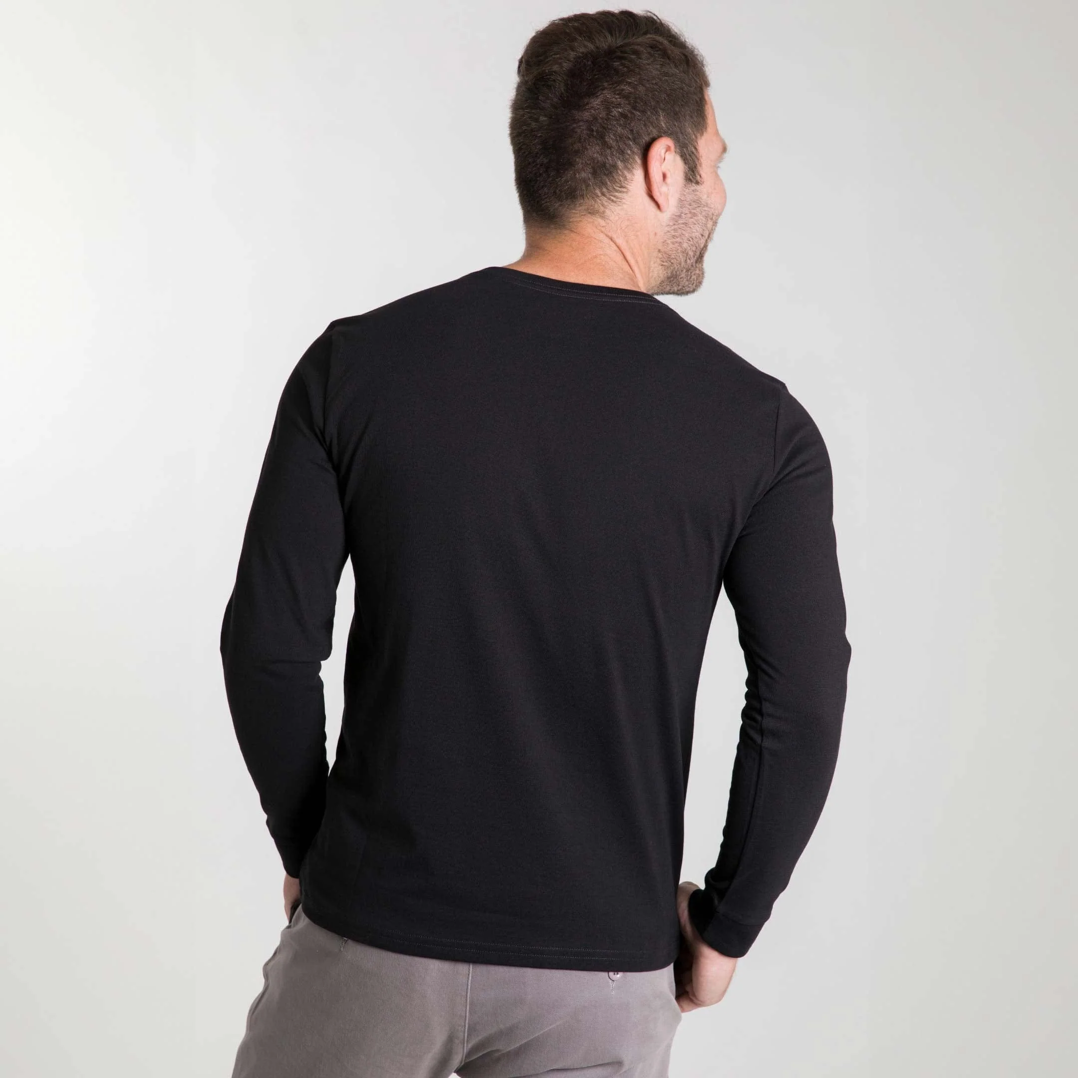 Black Long Sleeve Pima Cotton Henley - Image 3