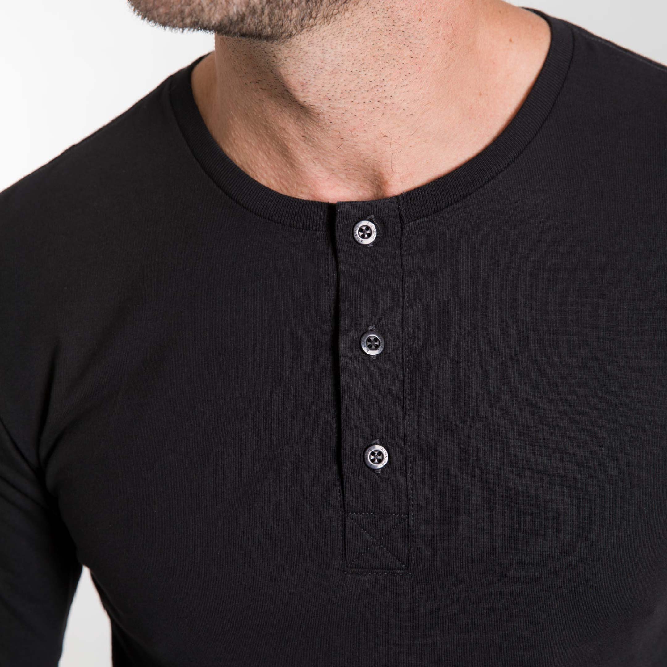 Black Long Sleeve Pima Cotton Henley - Image 6