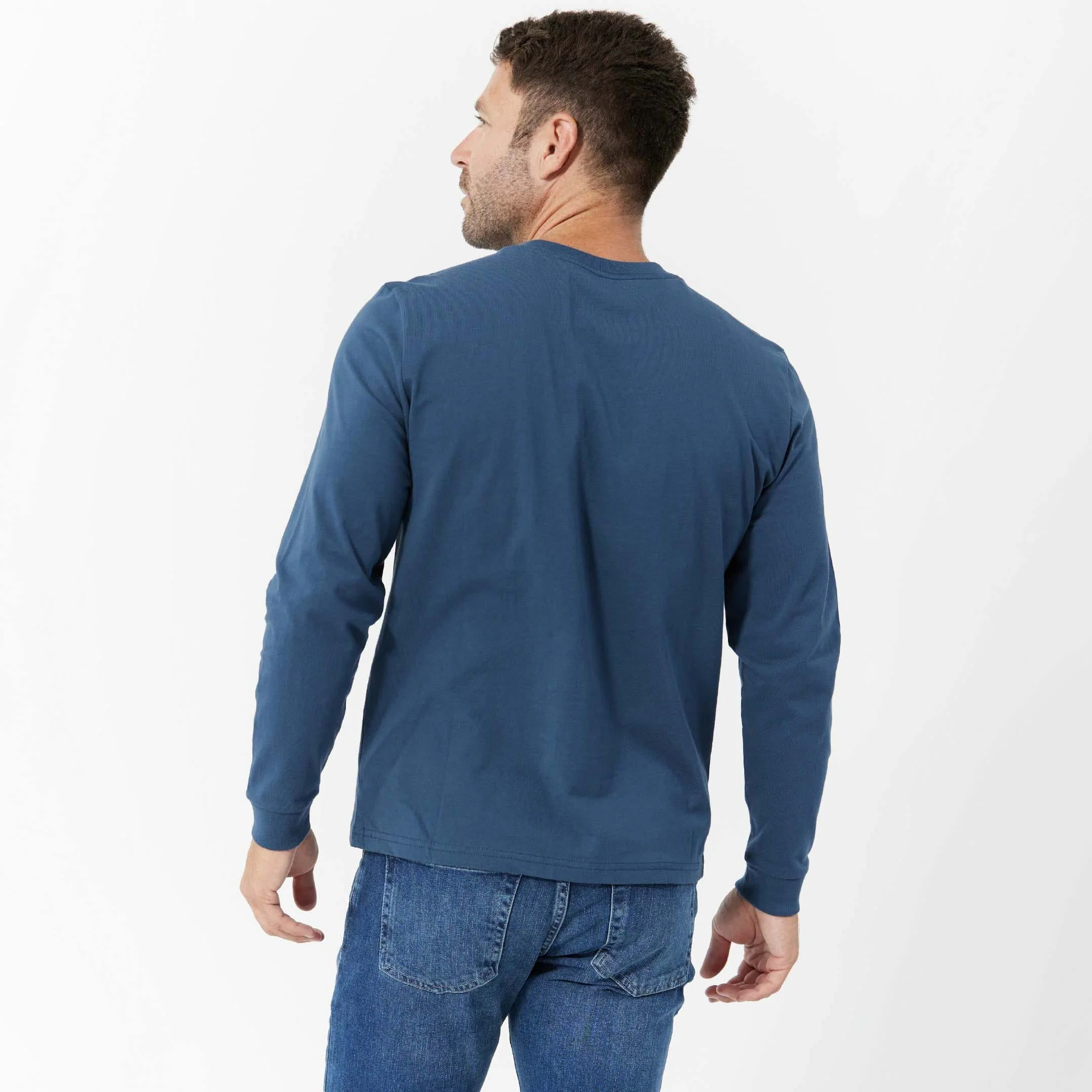 Bright Navy Long Sleeve Pima Cotton Henley - Image 3