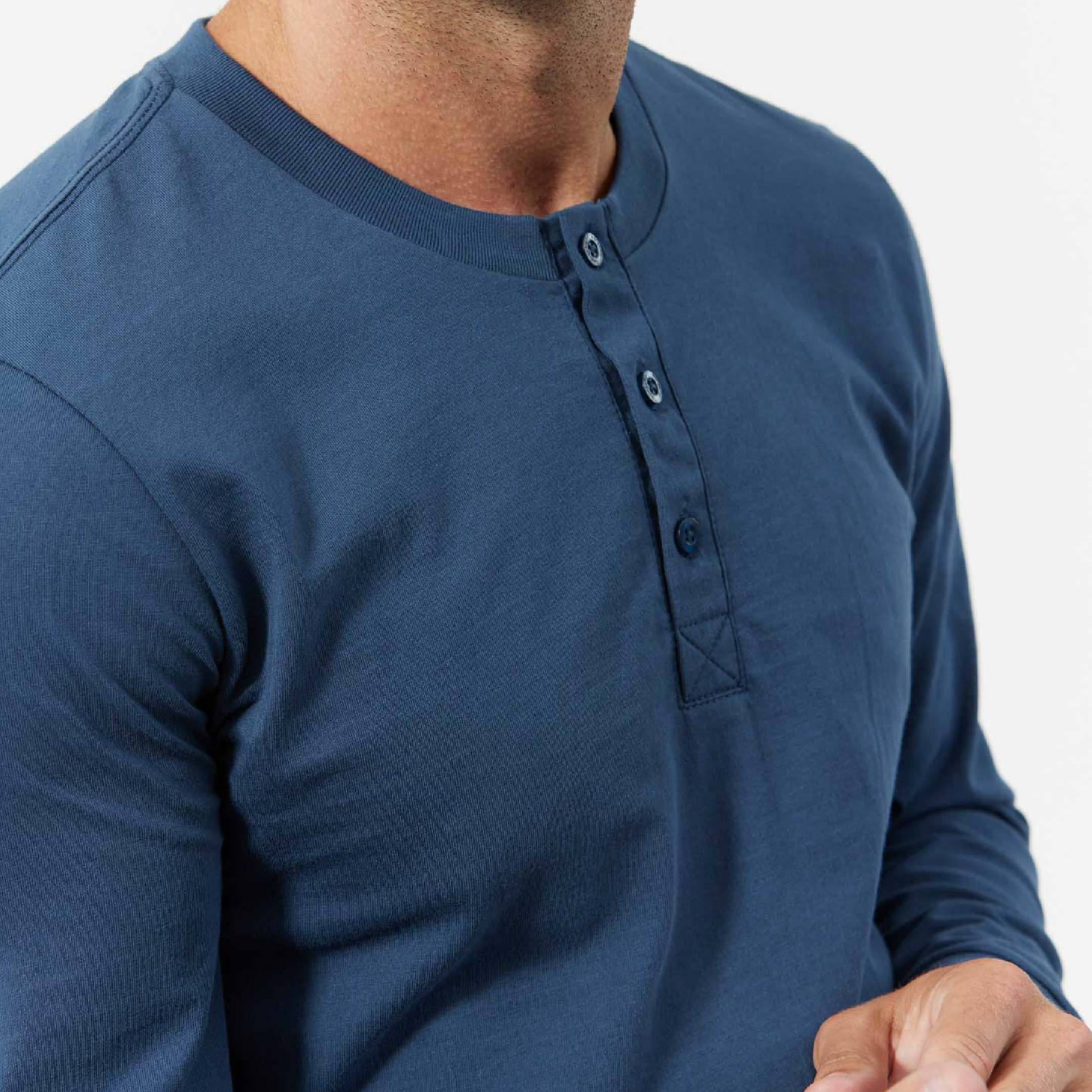Bright Navy Long Sleeve Pima Cotton Henley - Image 4