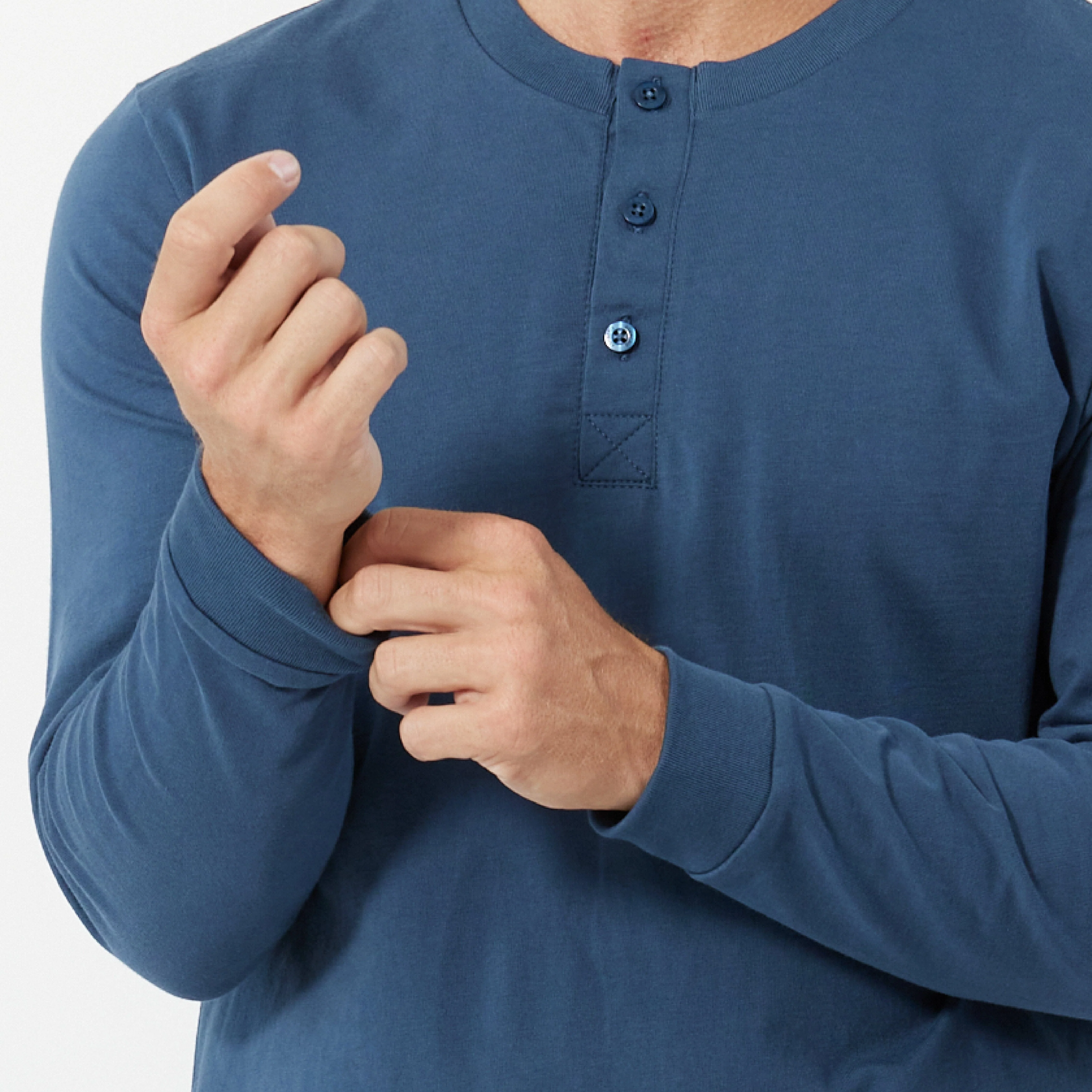 Bright Navy Long Sleeve Pima Cotton Henley - Image 5