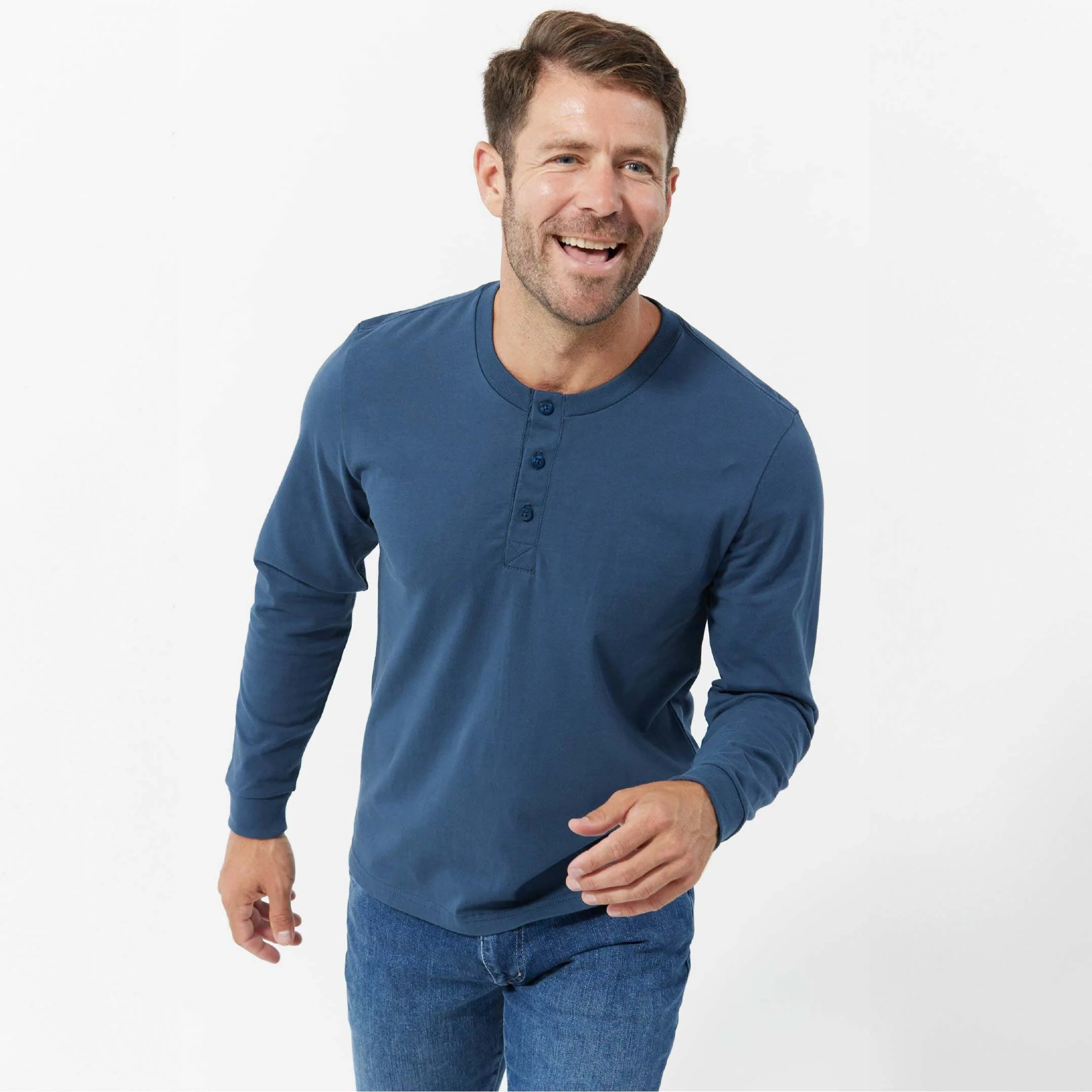 Bright Navy Long Sleeve Pima Cotton Henley - Image 6