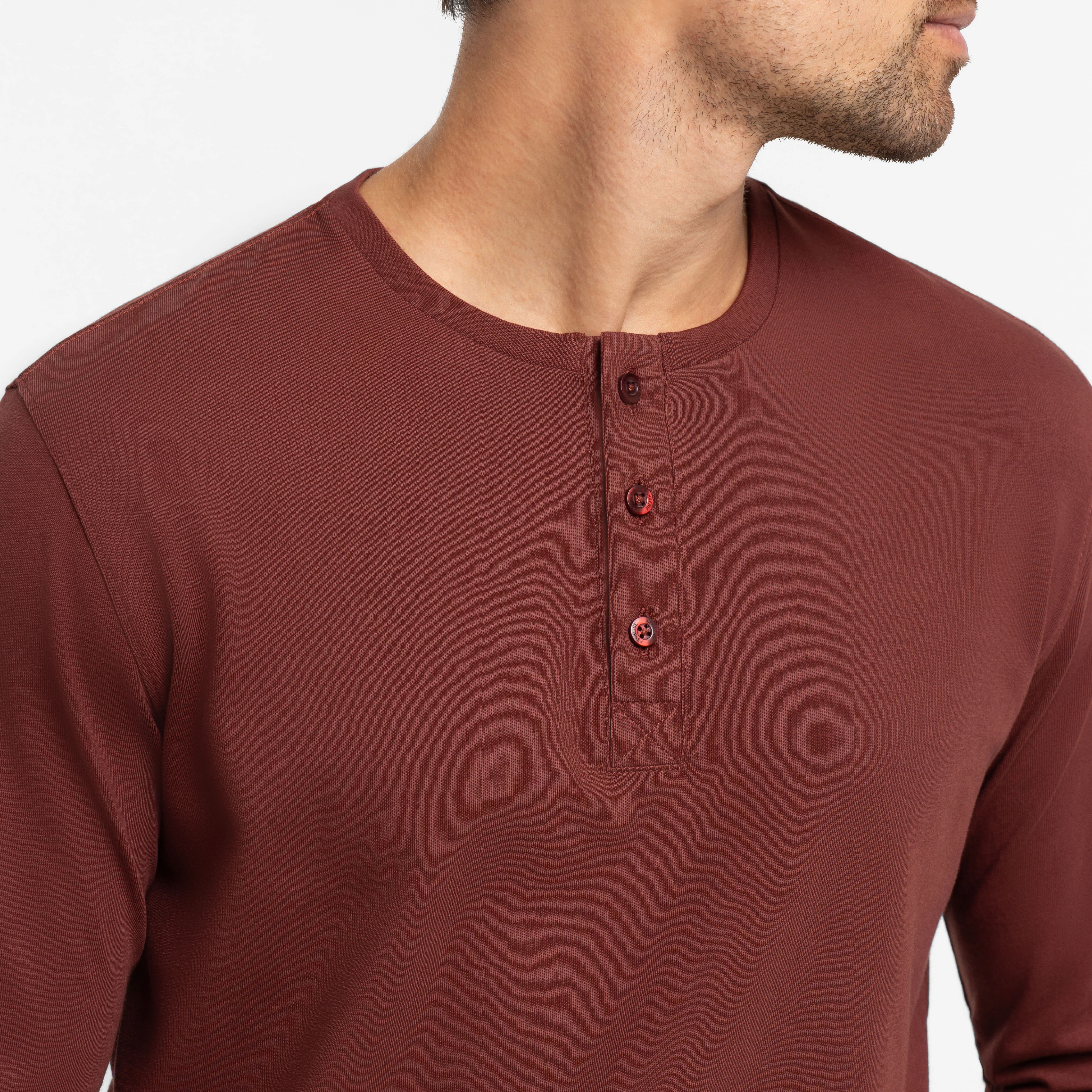 Burgundy Long Sleeve Pima Cotton Henley - Image 4