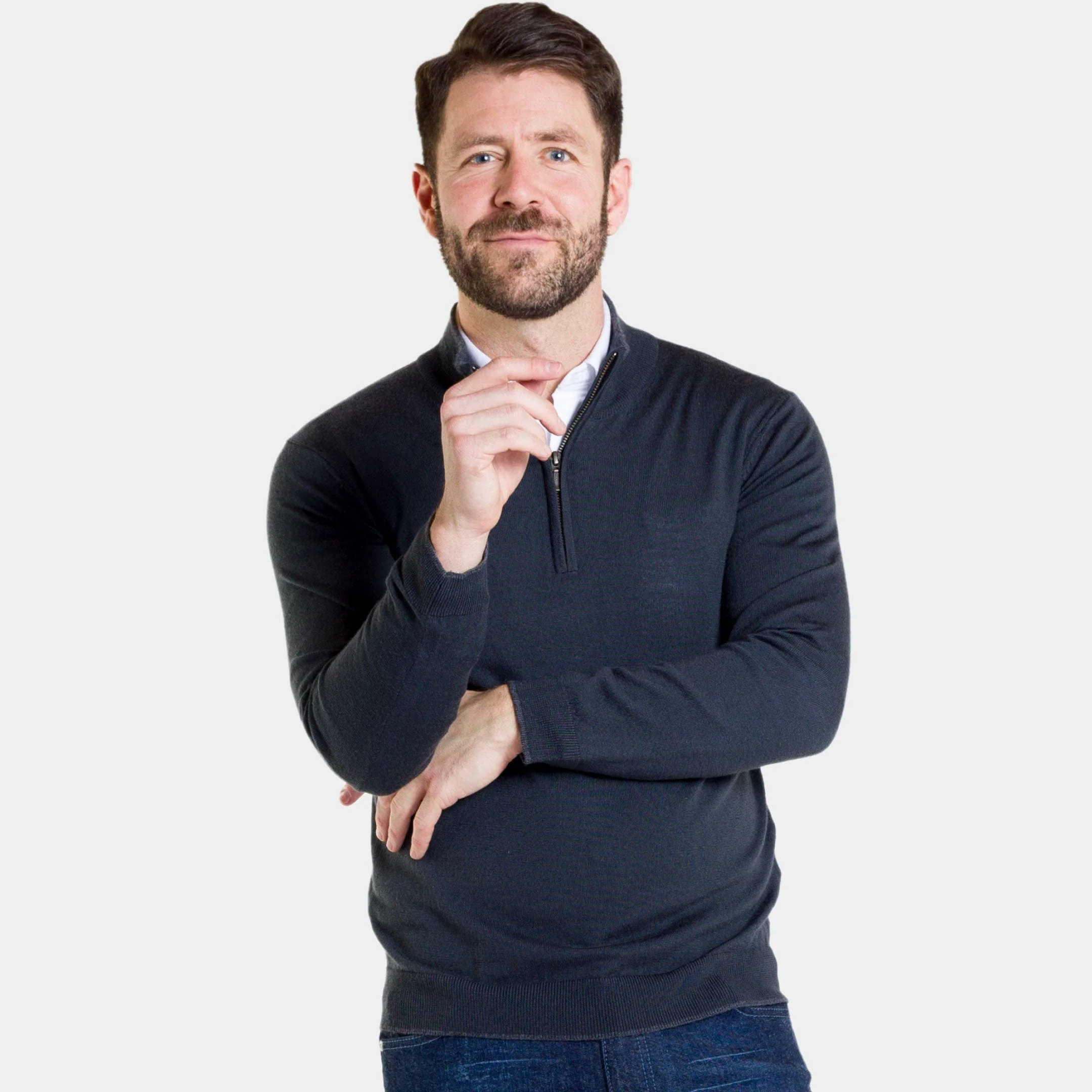 Charcoal Merino Quarter-Zip Sweater - Image 6