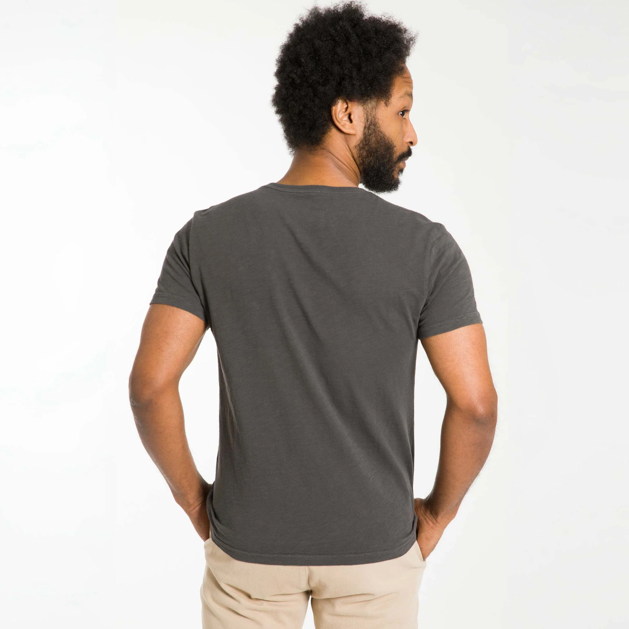 Charcoal Textured V Neck Tee - Image 3