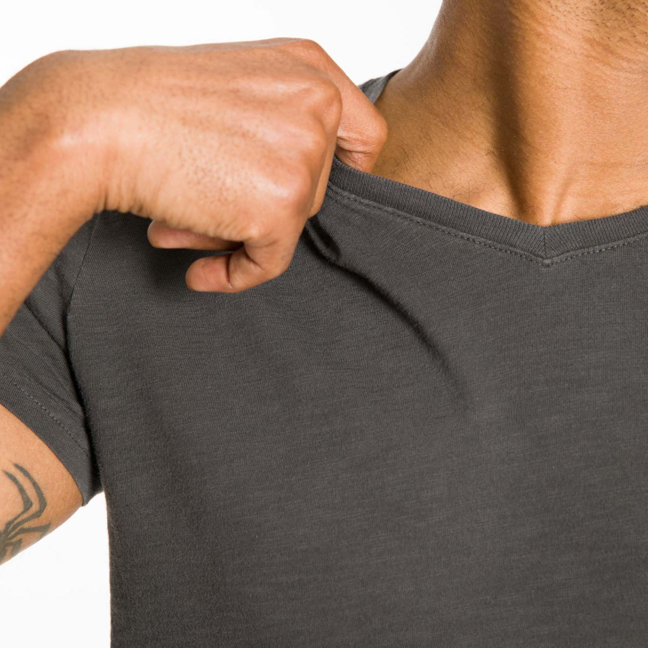 Charcoal Textured V Neck Tee - Image 4