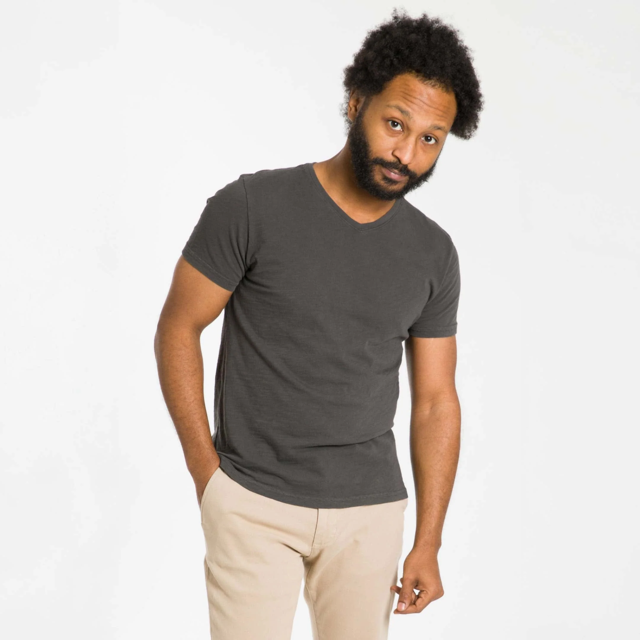 Charcoal Textured V Neck Tee - Image 6