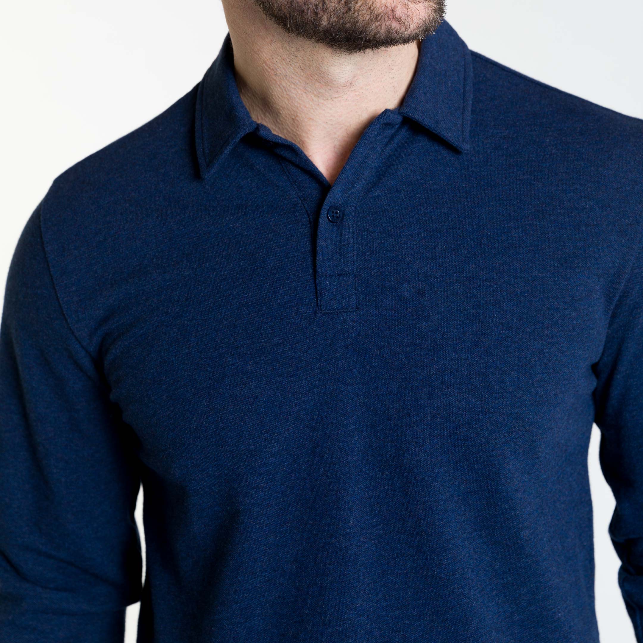 Heather Navy Pique Long Sleeve Polo - Image 3
