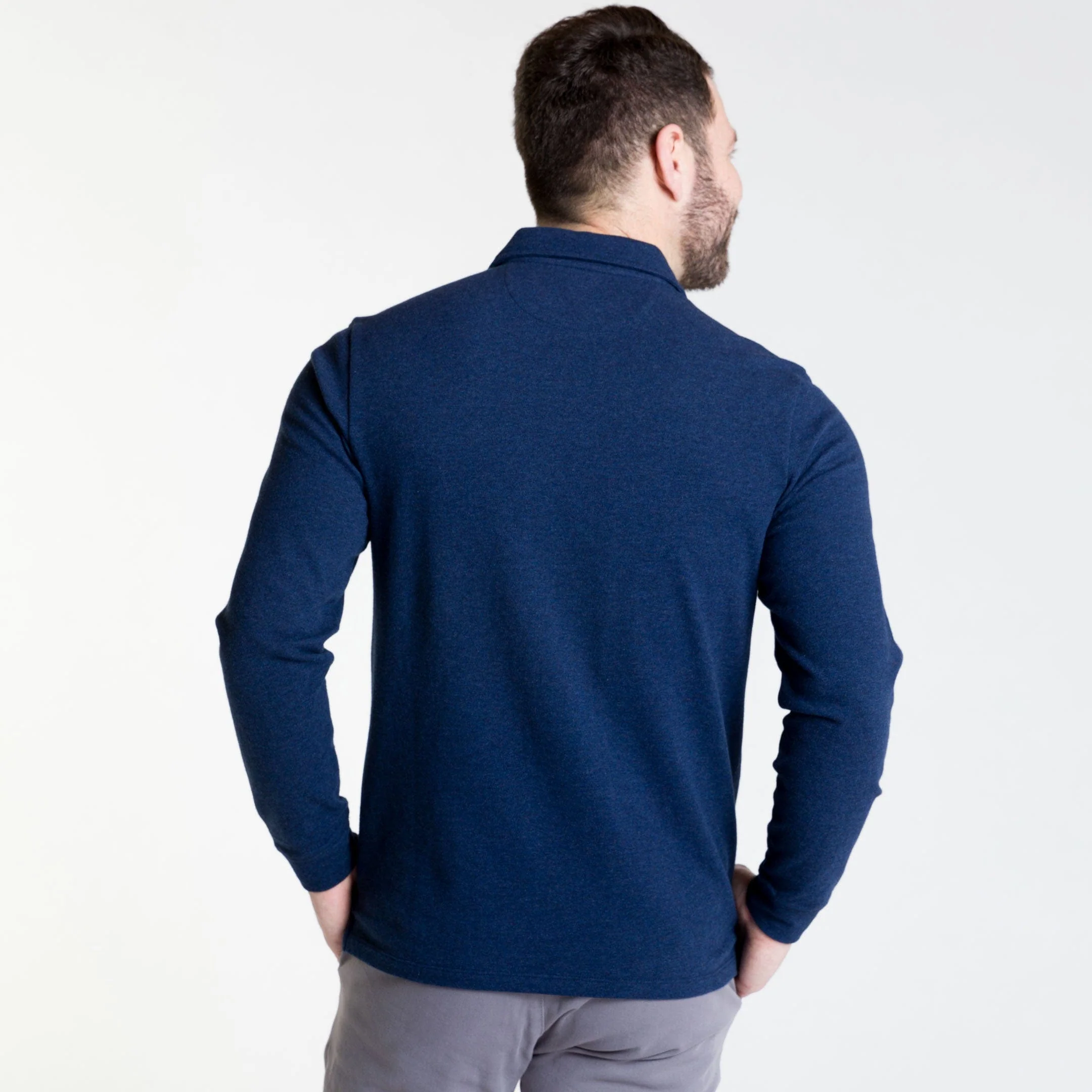 Heather Navy Pique Long Sleeve Polo - Image 4