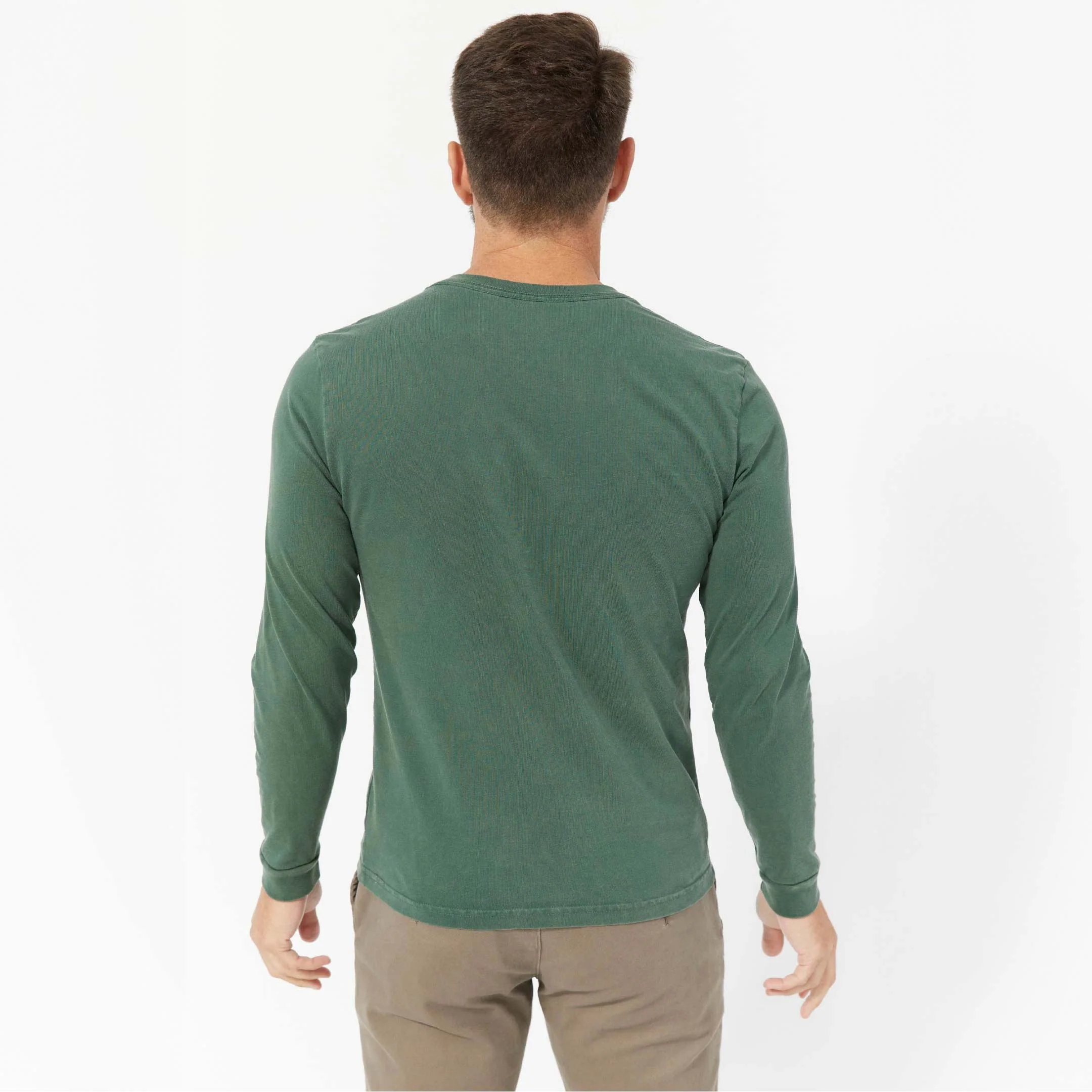 Hunter Green Long Sleeve Pima Cotton Henley - Image 3