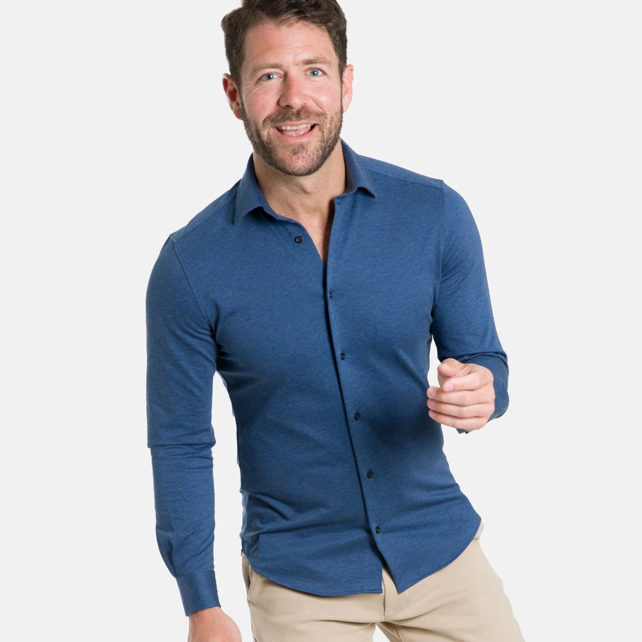 Indigo Melange Natural Performance Stretch Shirt - Image 6