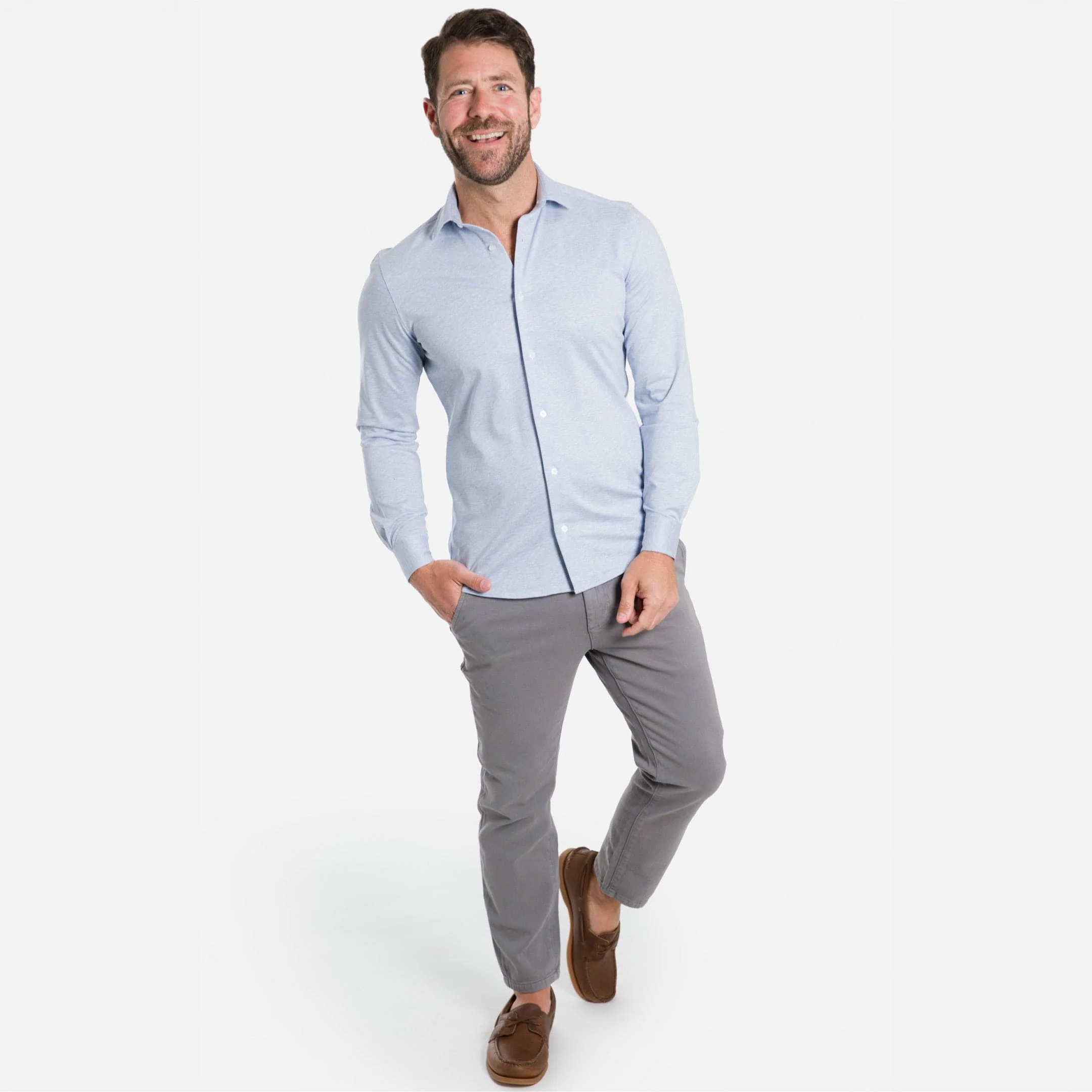 Light Blue Melange Natural Performance Stretch Shirt - Image 3