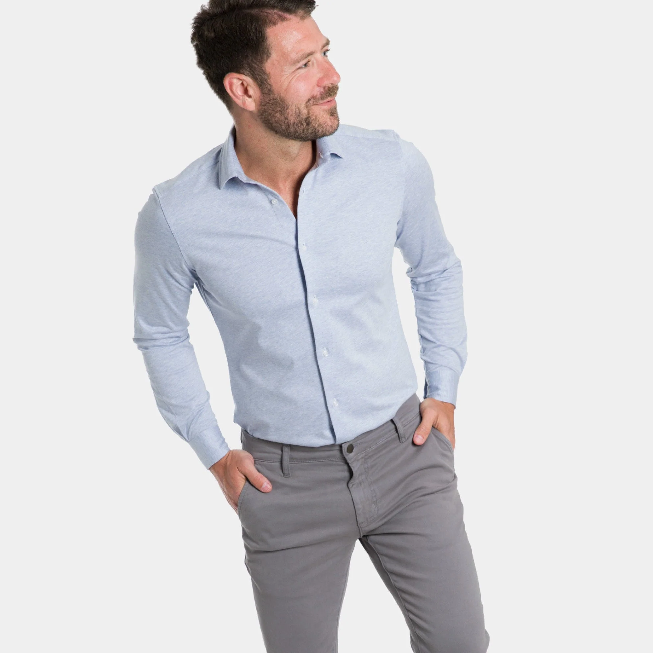 Light Blue Melange Natural Performance Stretch Shirt - Image 5