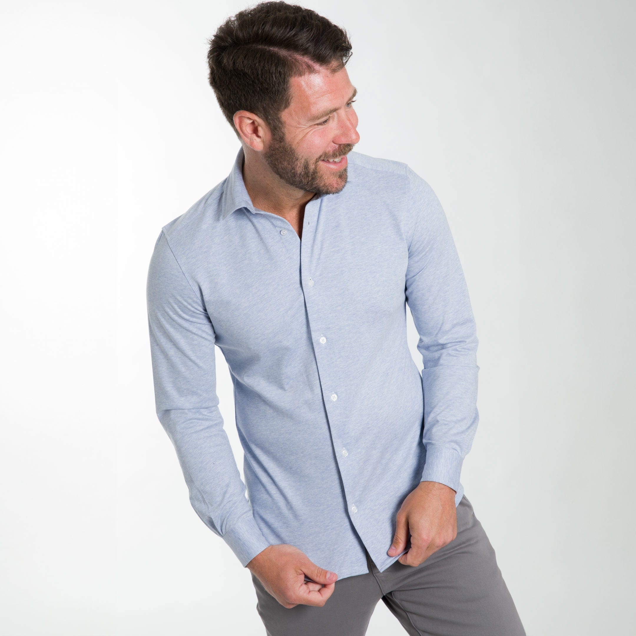 Light Blue Melange Natural Performance Stretch Shirt - Image 6