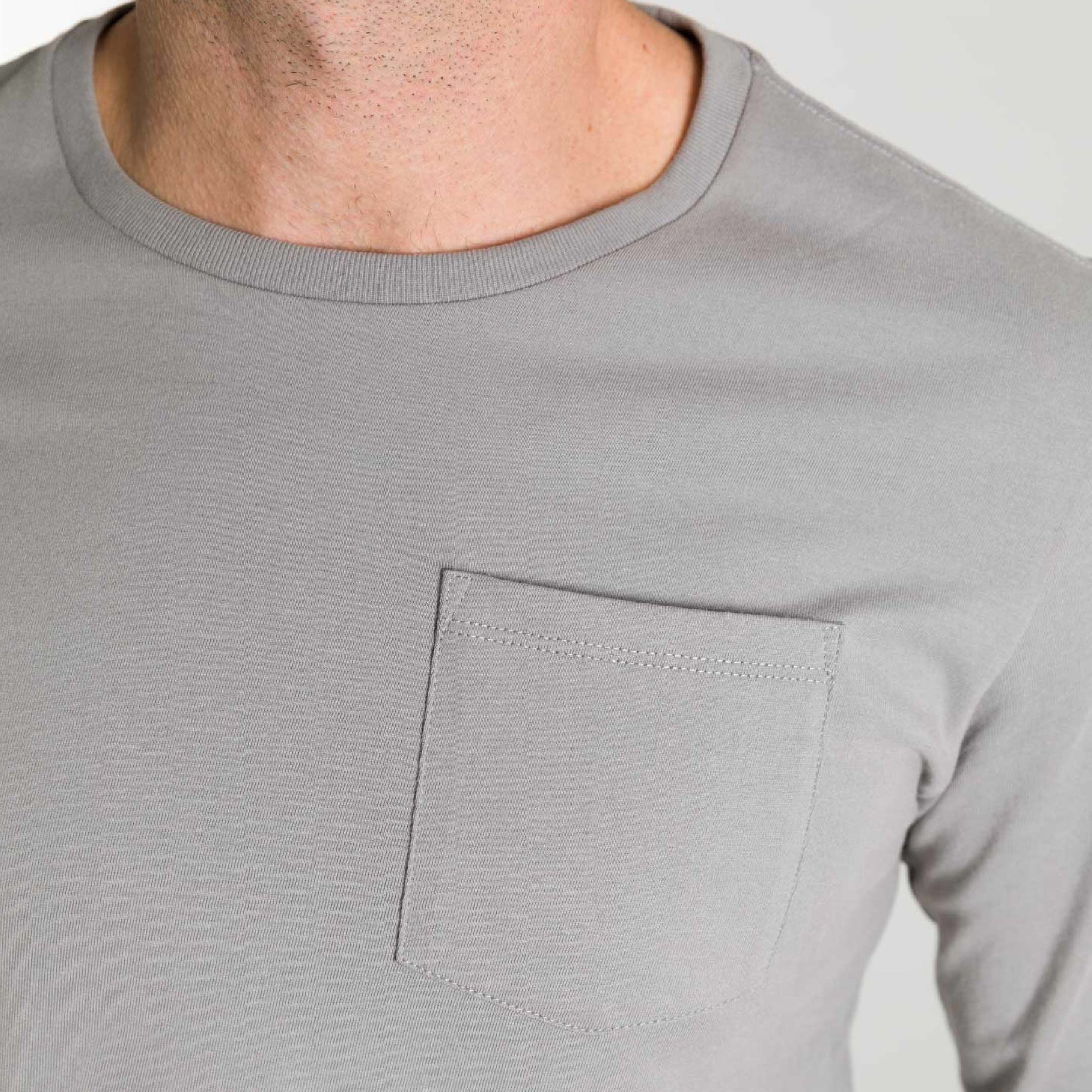 Light Grey Long Sleeve Pima Cotton Crew Neck Tee - Image 4