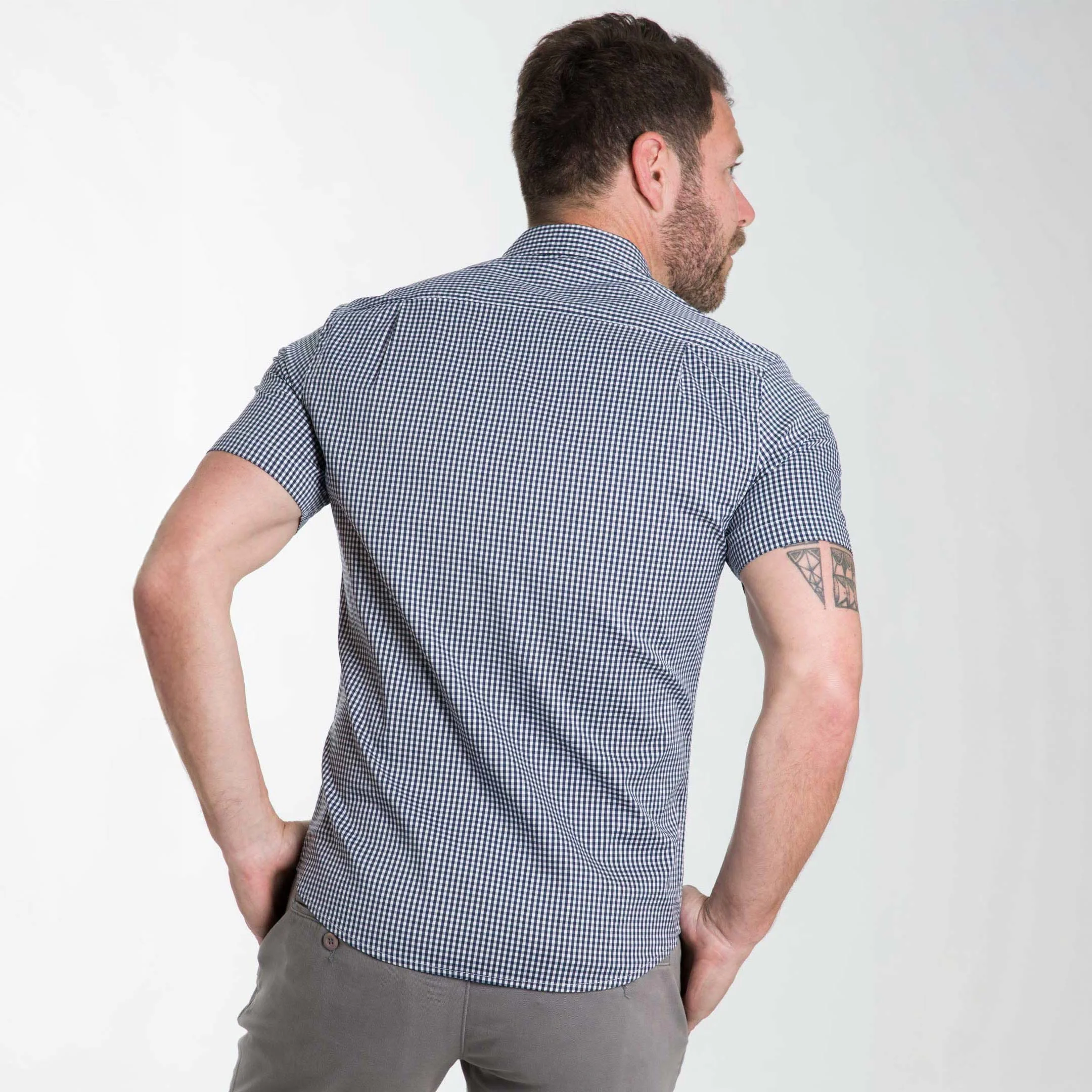 Navy Gingham Short Sleeve Wrinkle Free Shirt - Image 3