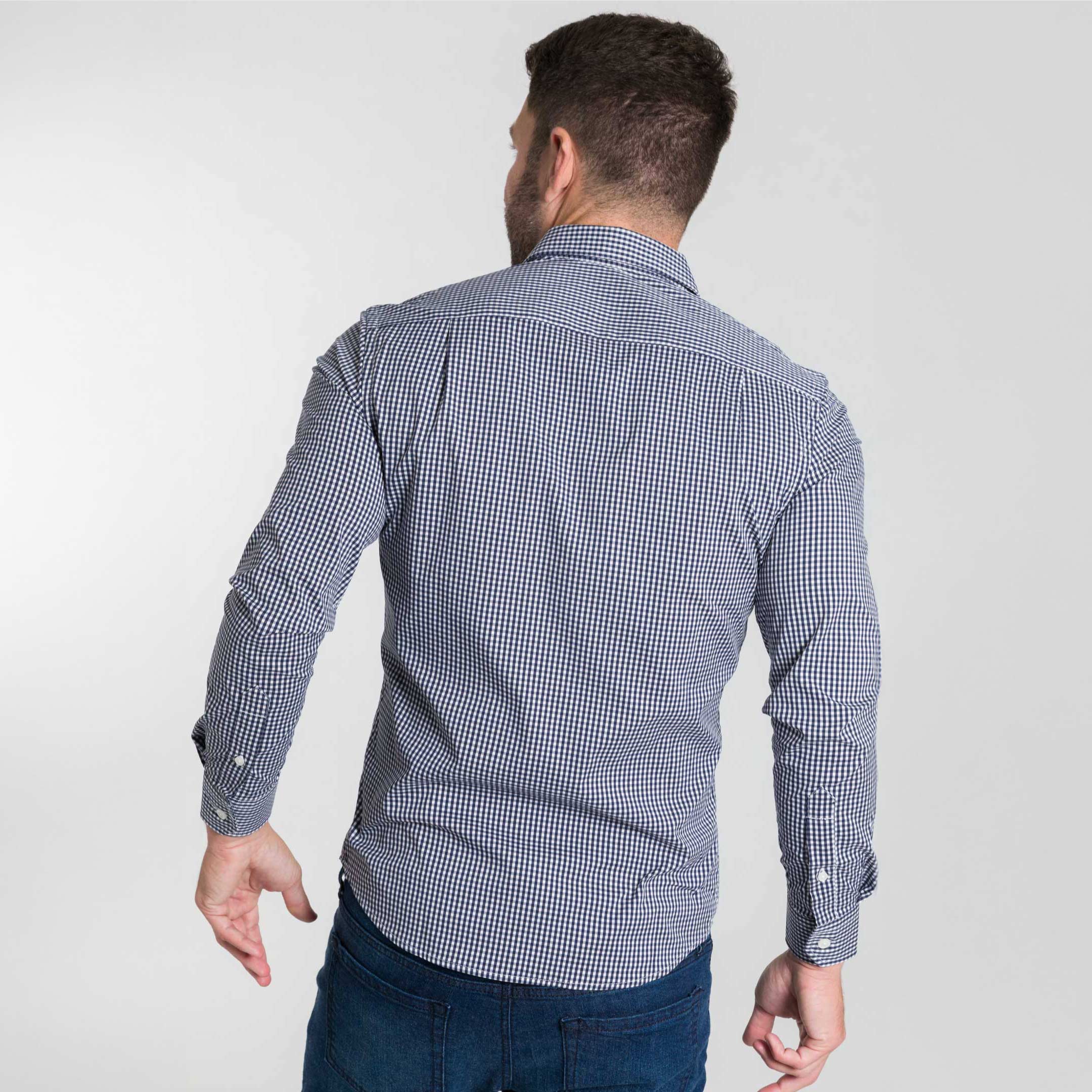 Navy Gingham Wrinkle Free Shirt - Image 3