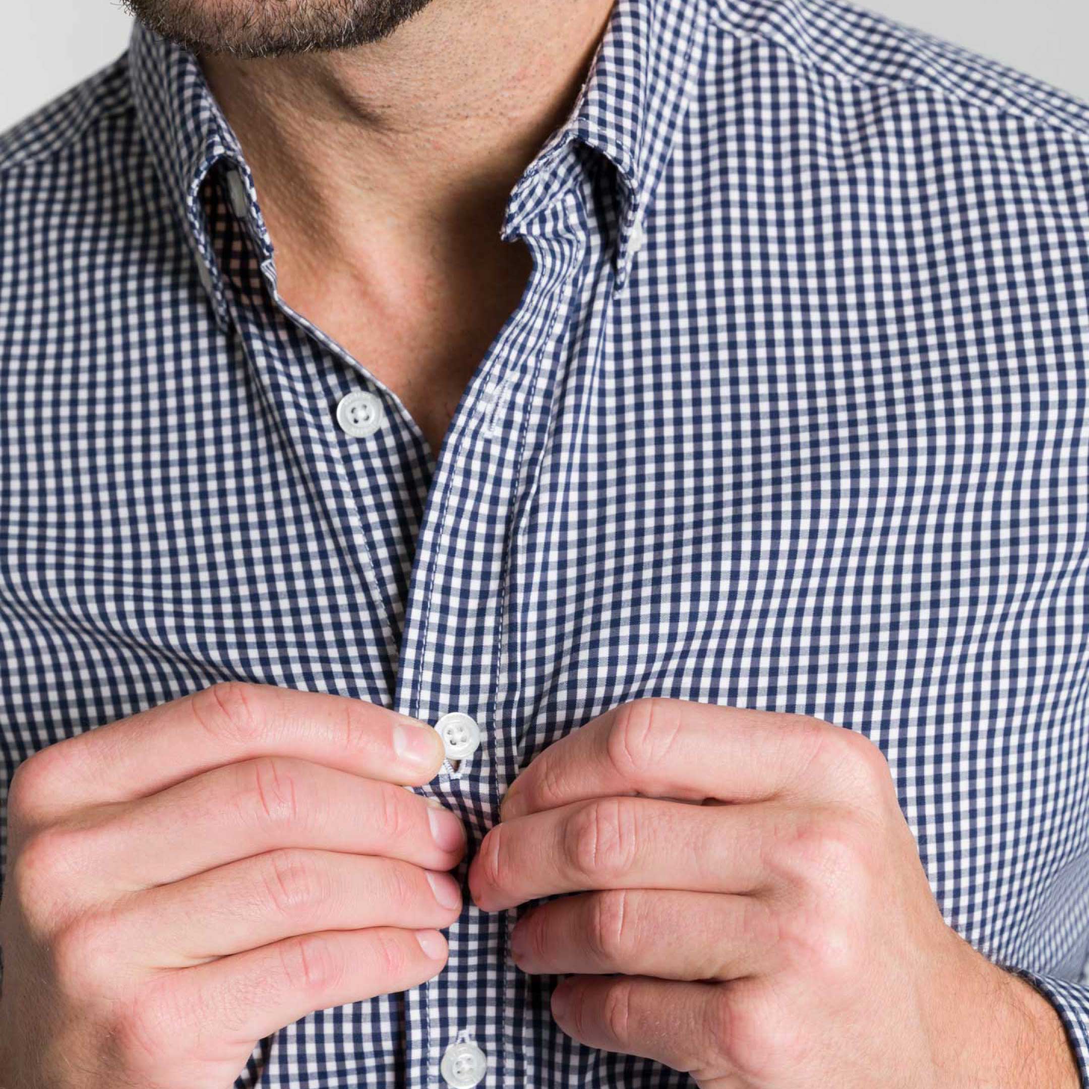 Navy Gingham Wrinkle Free Shirt - Image 4