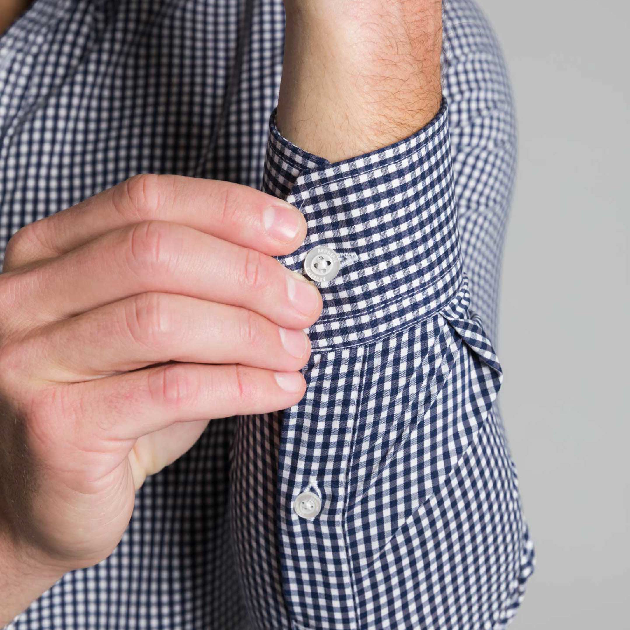 Navy Gingham Wrinkle Free Shirt - Image 5