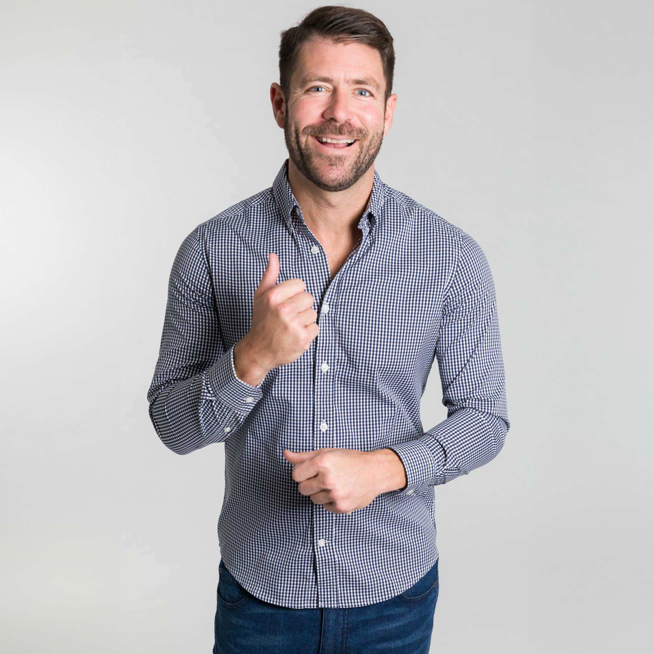 Navy Gingham Wrinkle Free Shirt - Image 6