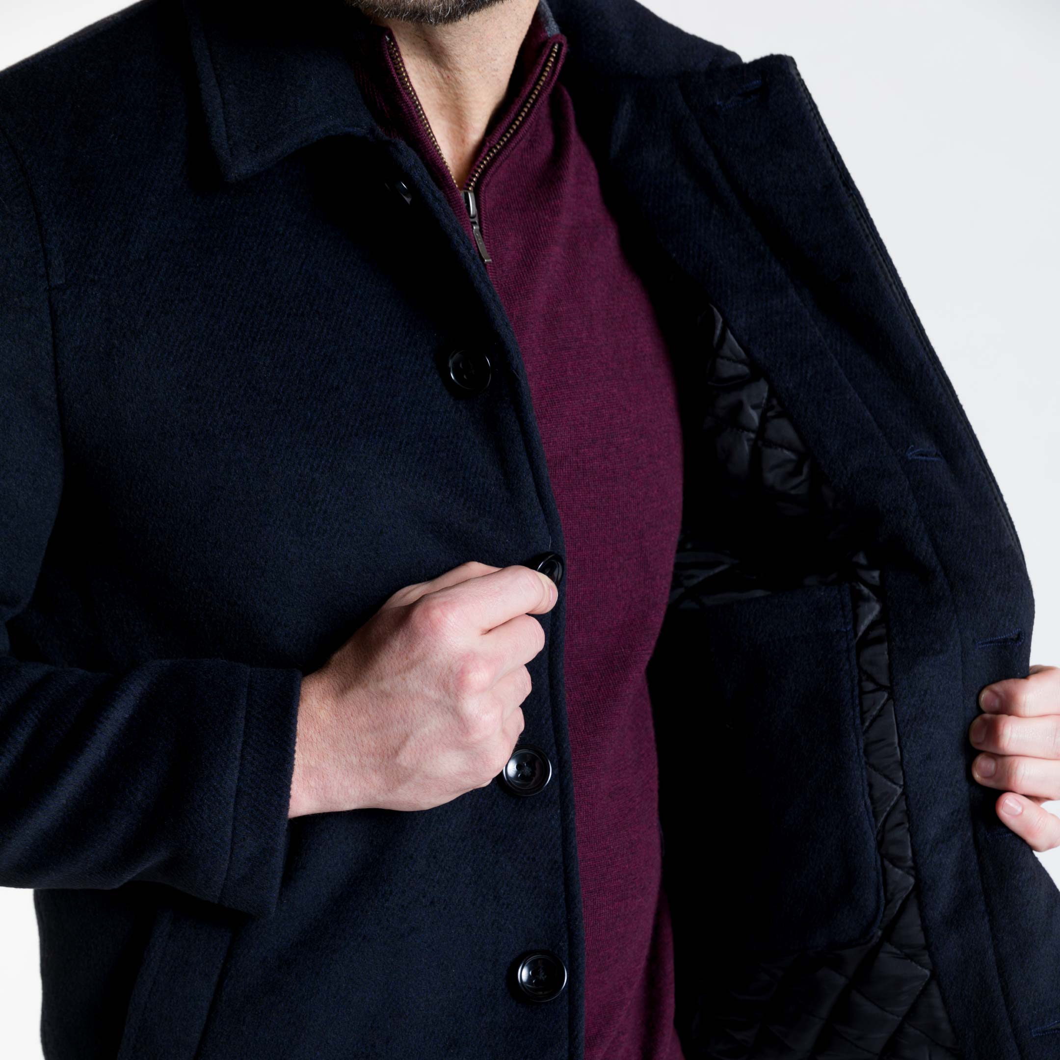 Navy Herringbone Peacoat - Image 5