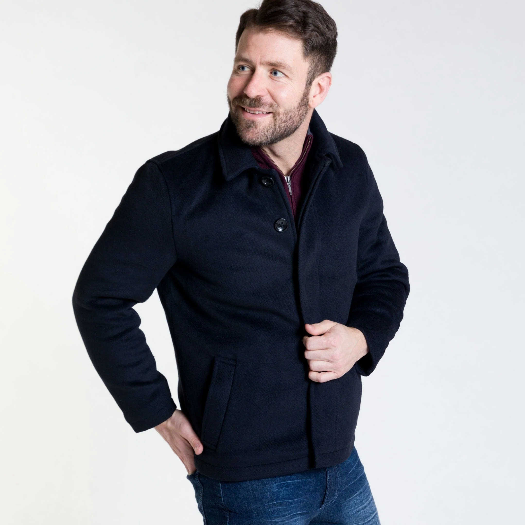 Navy Herringbone Peacoat - Image 6