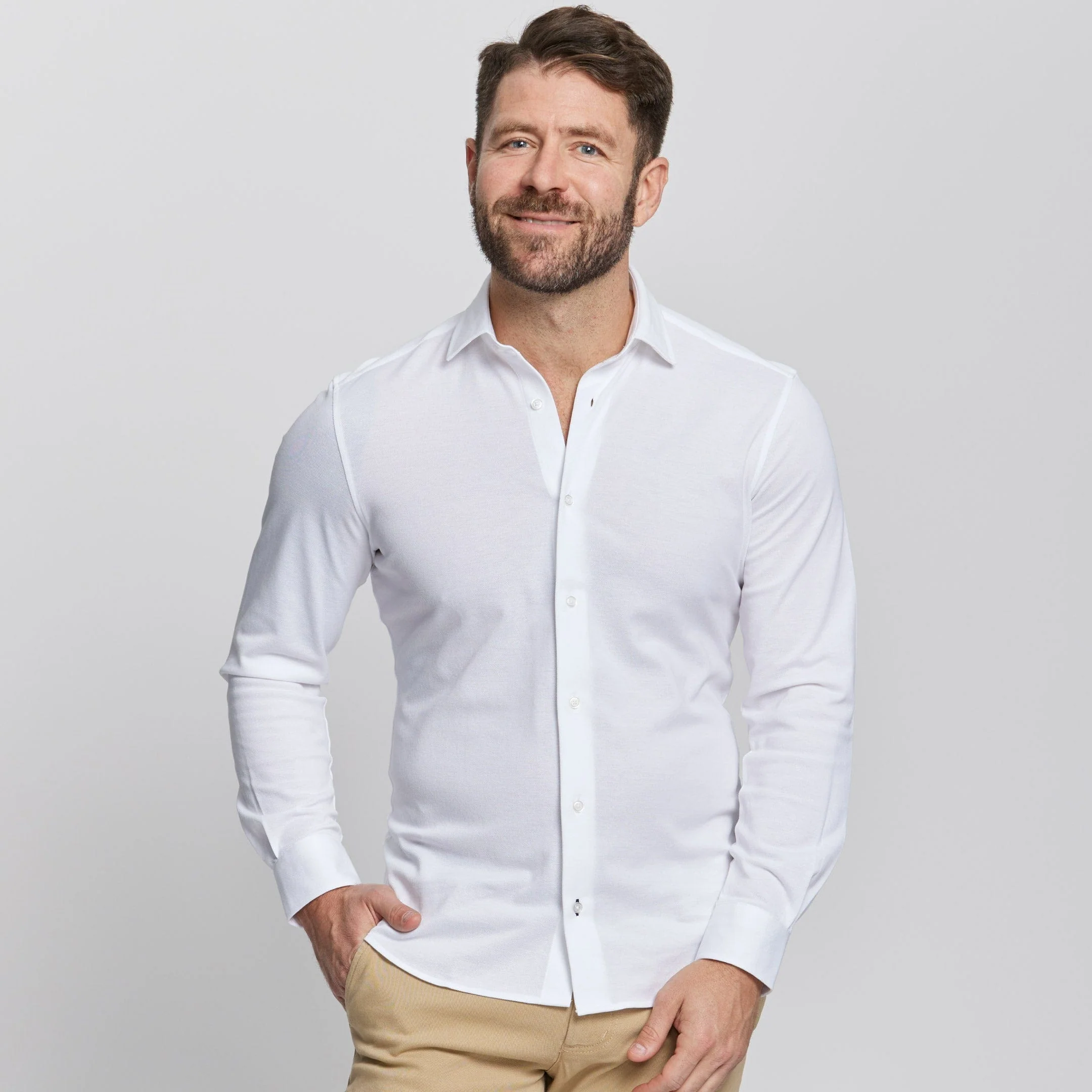Solid White Natural Performance Stretch Shirt - Image 4