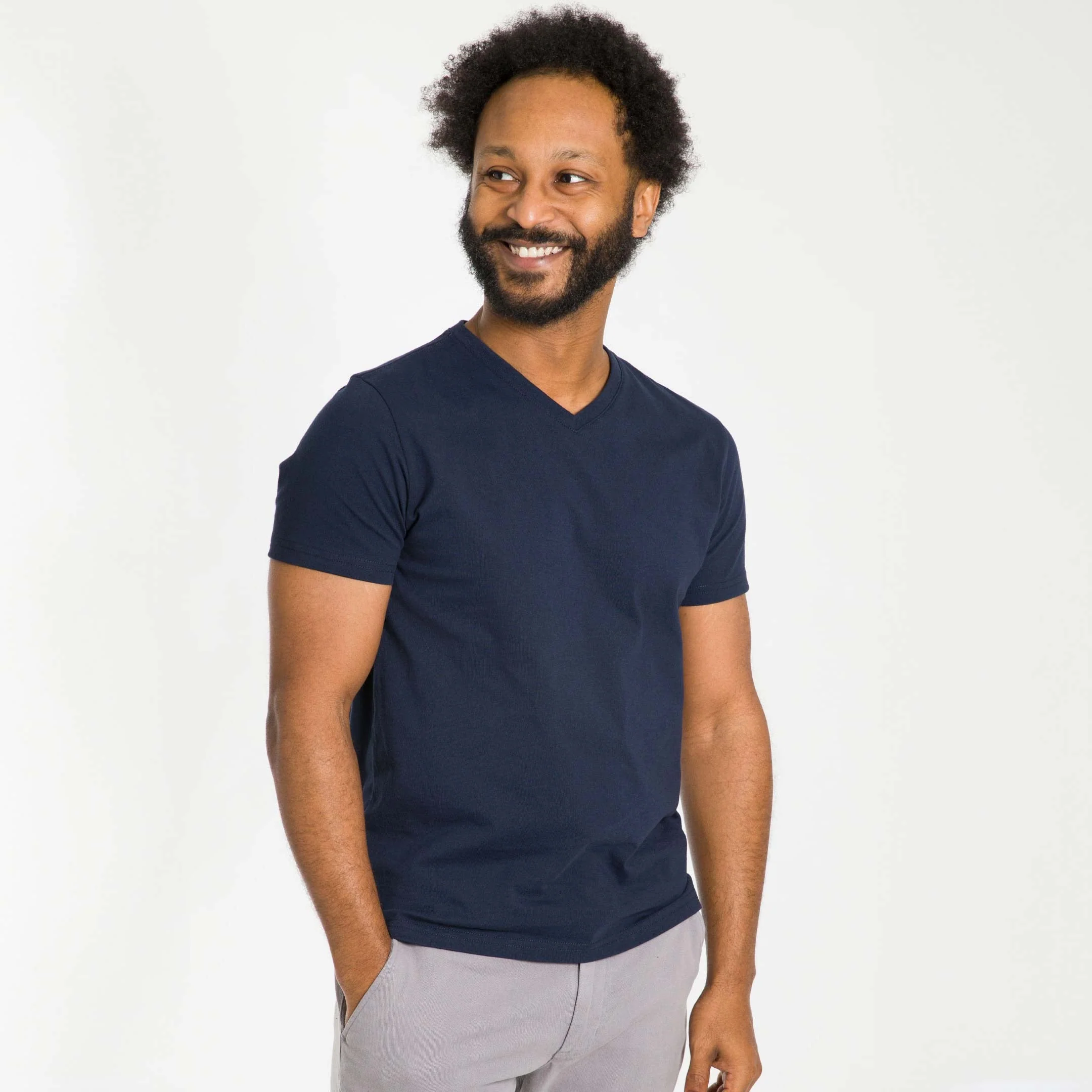 True Navy Pima Cotton V Neck Tee - Image 6