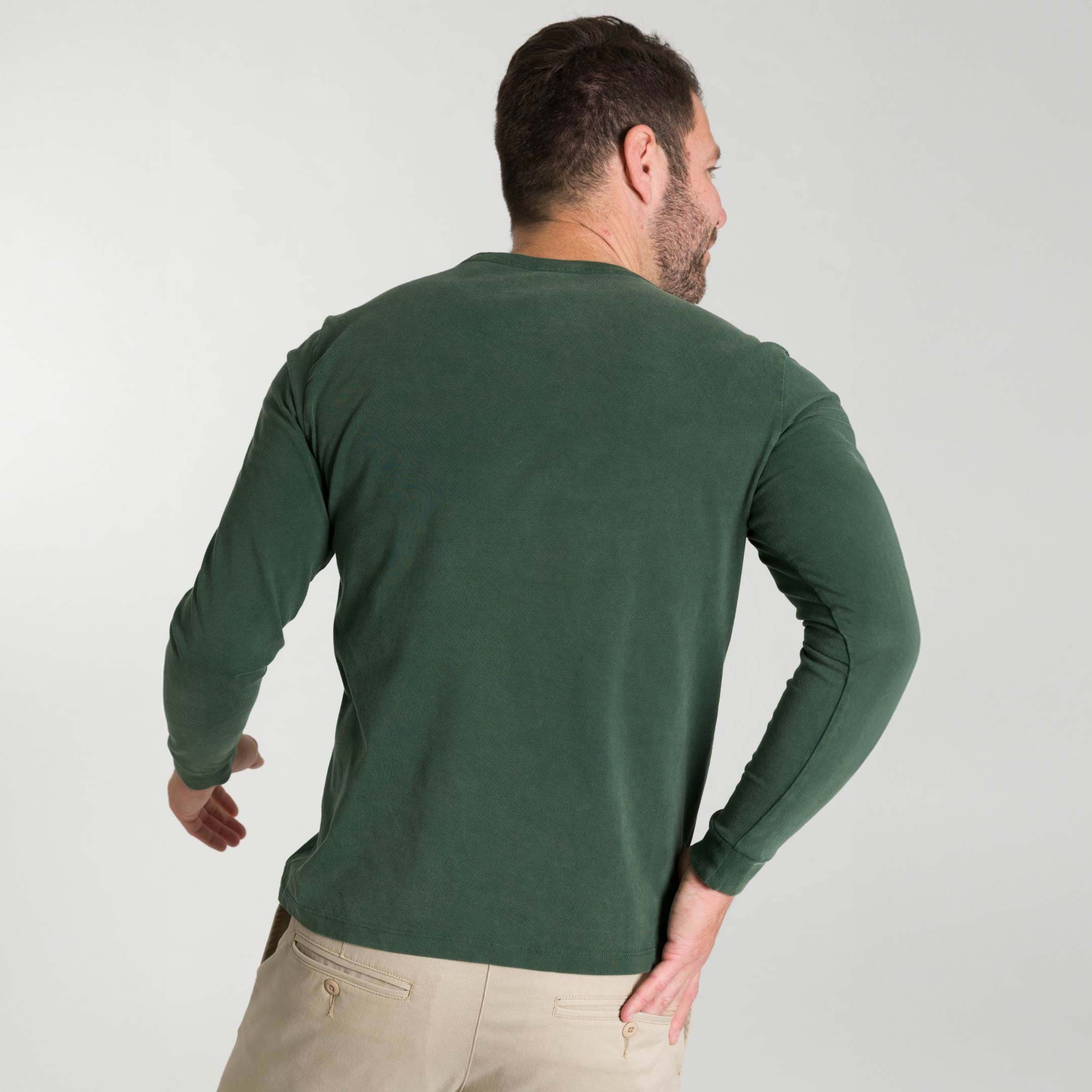 Washed Green Long Sleeve Pima Cotton Crew Neck Tee - Image 3
