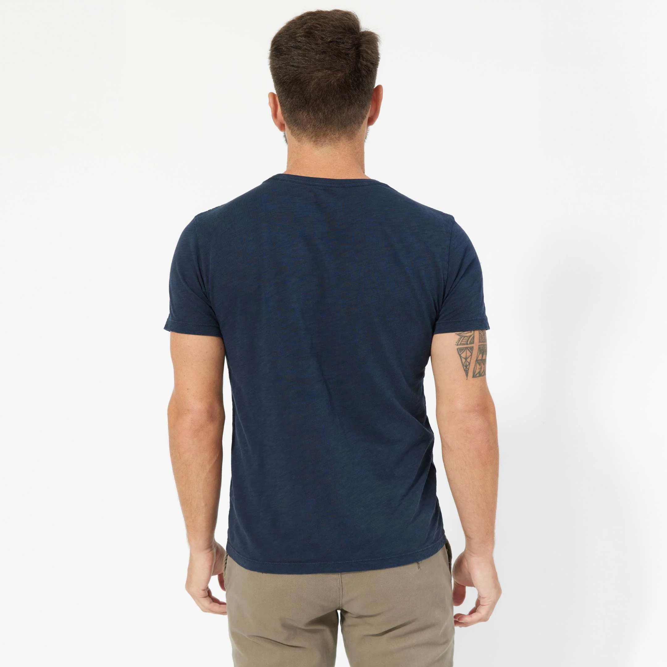 Washed Navy Textured Crew Neck Tee - Image 3