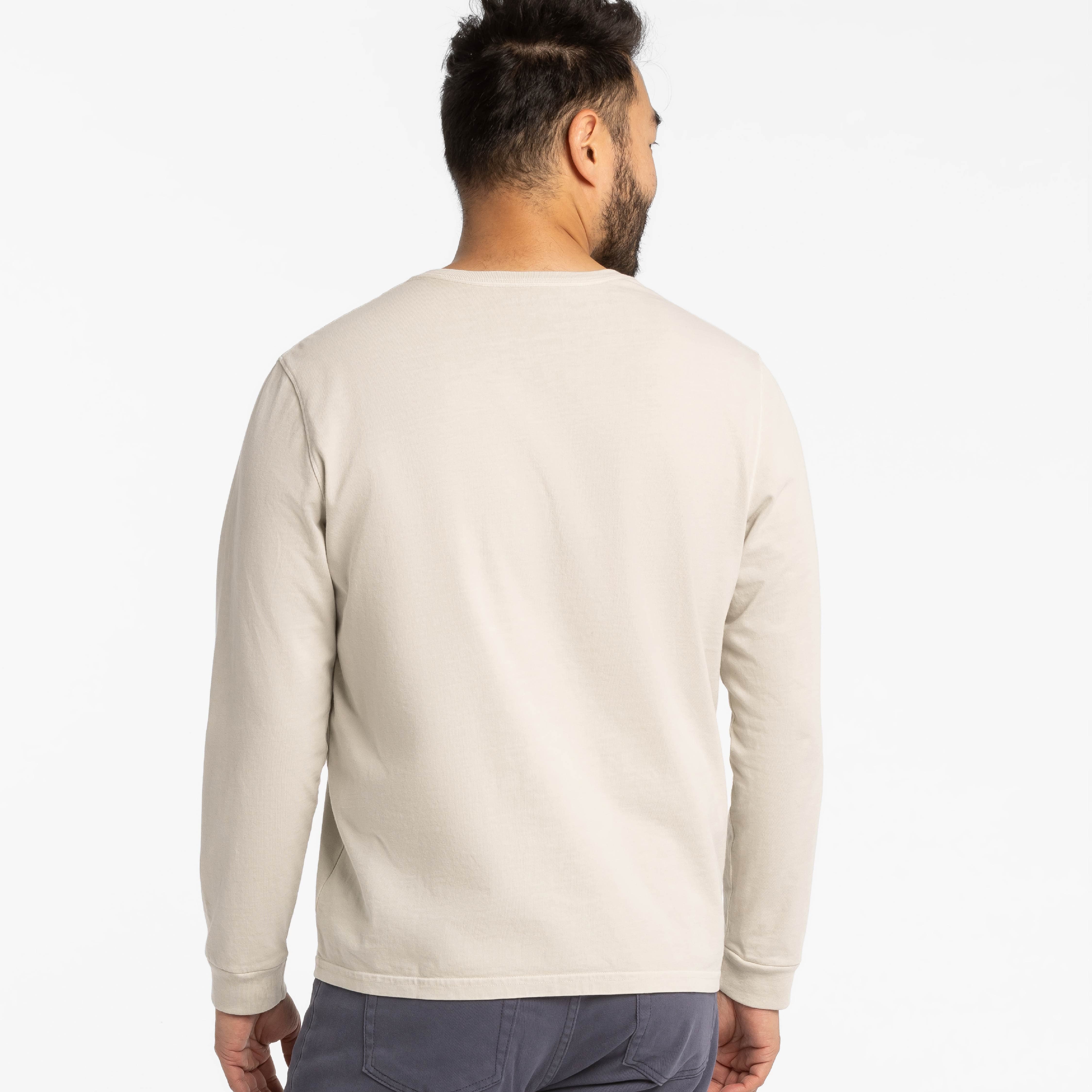 Washed Oat Long Sleeve Pima Cotton Henley - Image 3