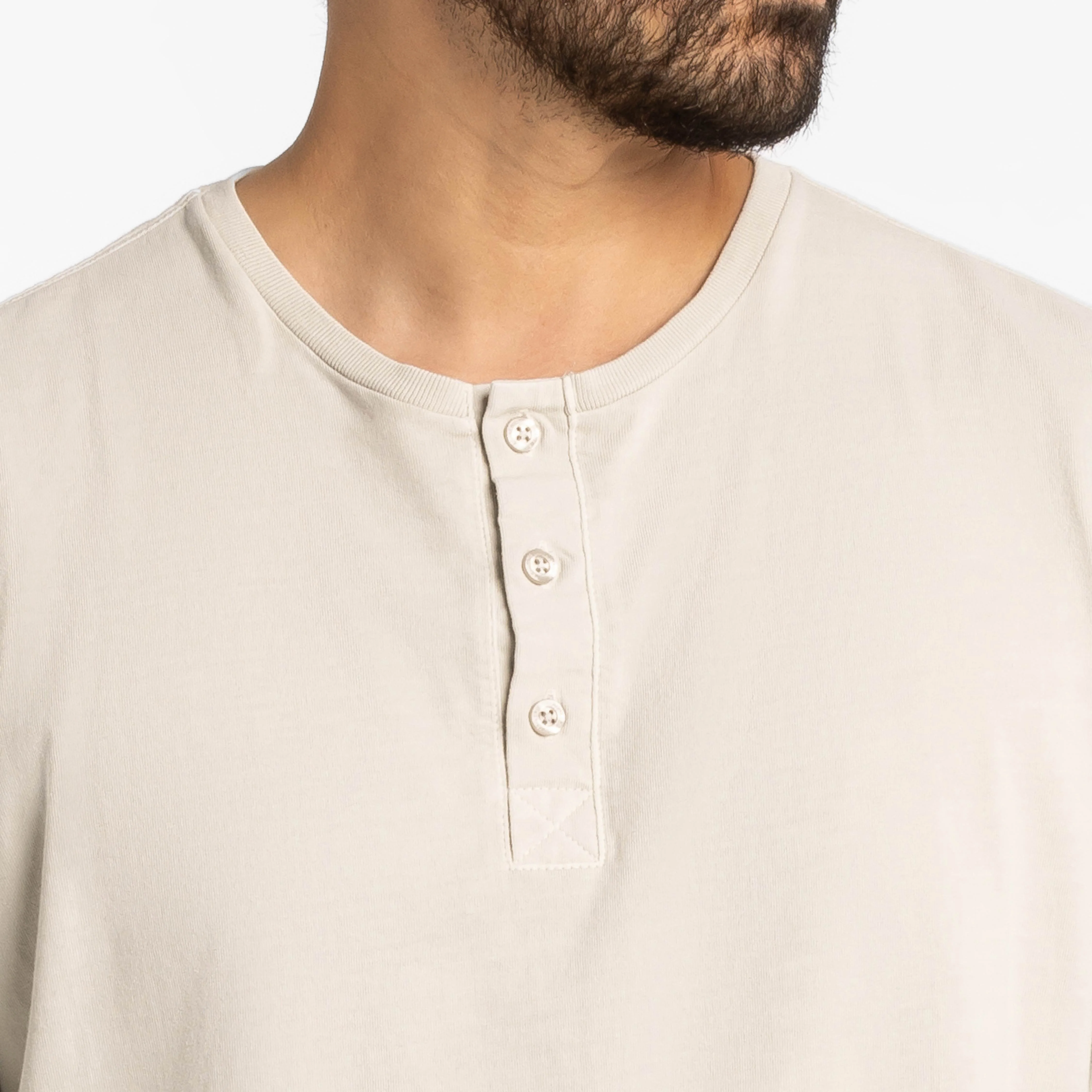 Washed Oat Long Sleeve Pima Cotton Henley - Image 4