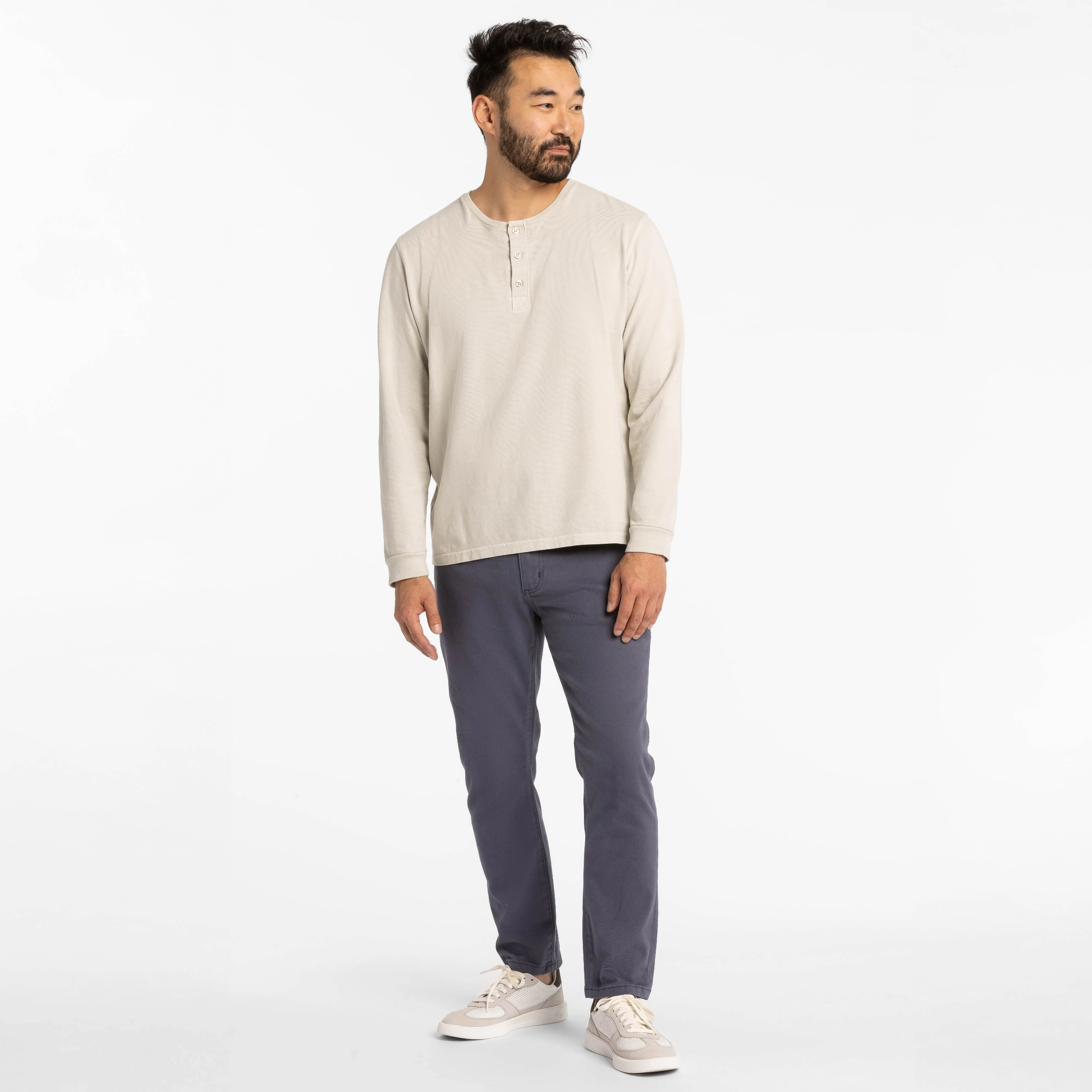 Washed Oat Long Sleeve Pima Cotton Henley - Image 6
